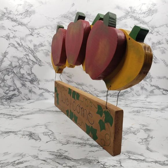 Handmade Solid Wood Apples Welcome Sign Vintage - Picture 3 of 5
